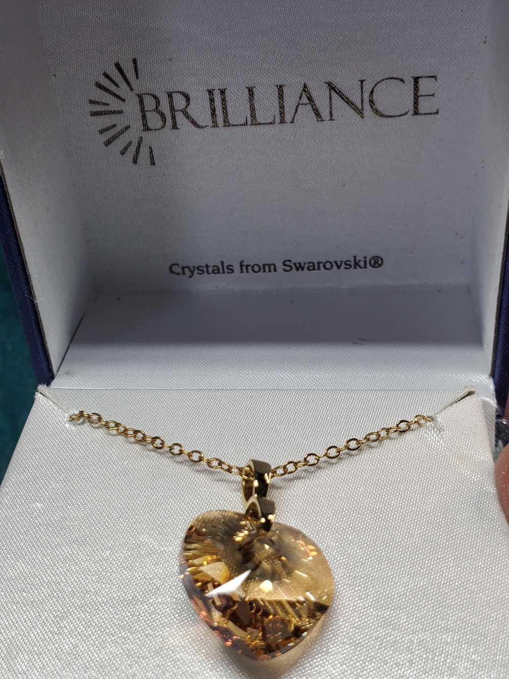Brilliance Gold Heart Crystal Necklace - Champagne